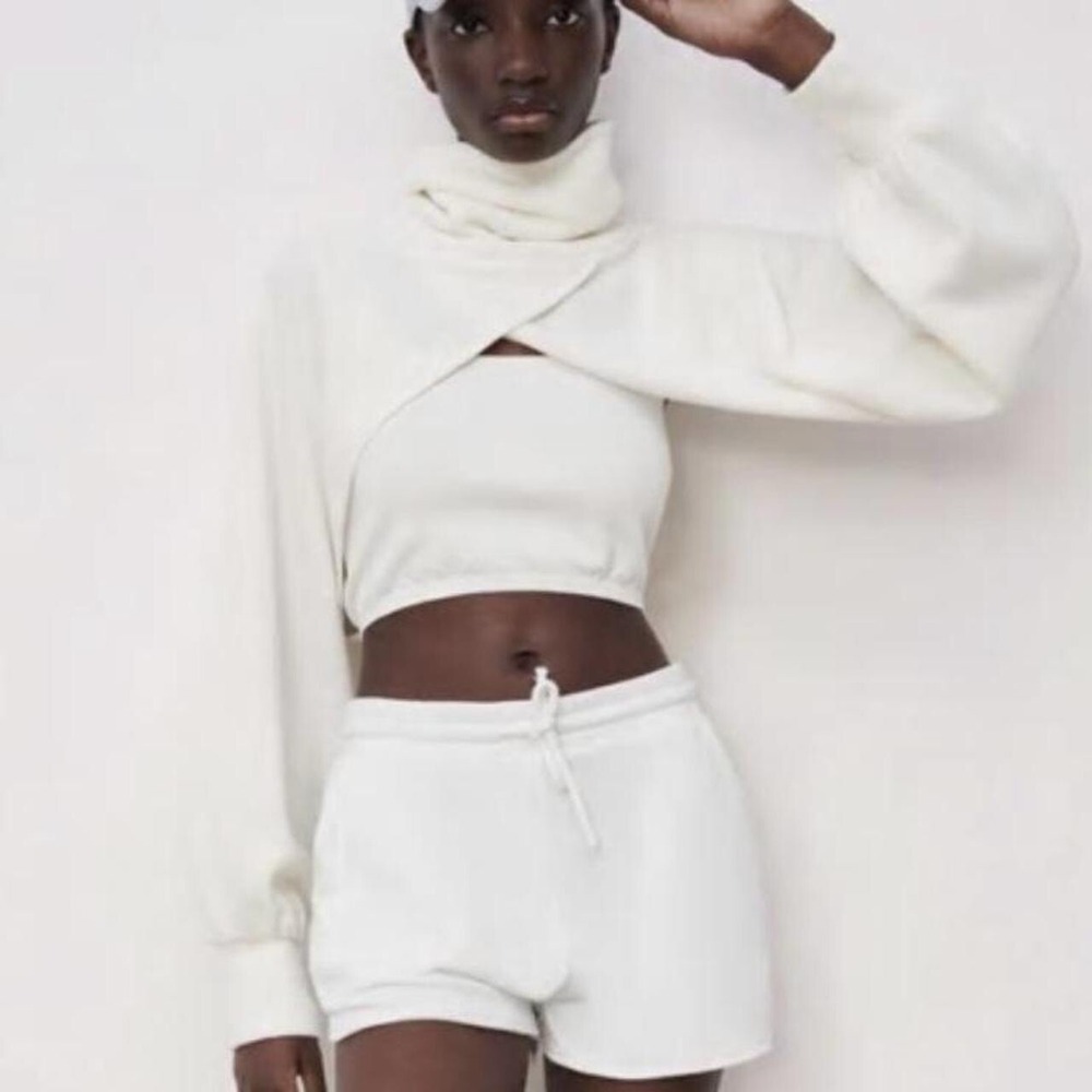 Zara Arm Warmer Turtleneck Ultra Crop Sweater Size M Color Ivory